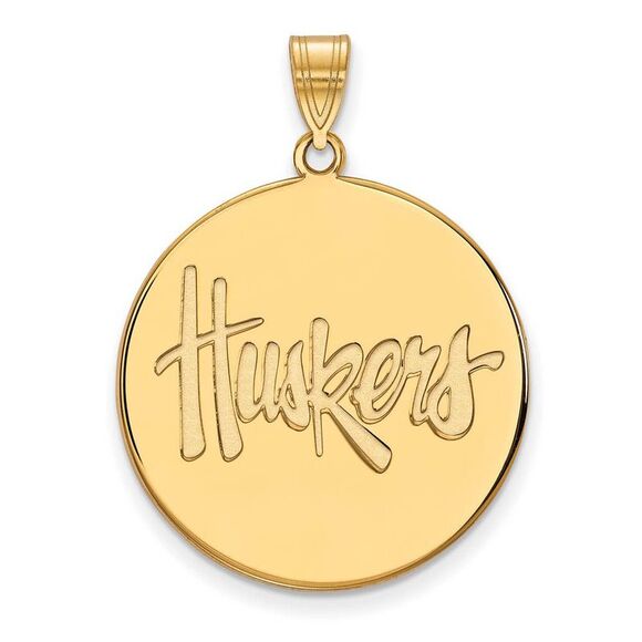 14k Gold Plated Silver U. of Nebraska XL Disc Pendant